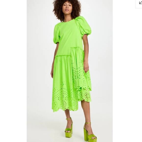 RHODE Lina Midi Dressing Neon Green Ciel Eyelet Size S NWT - Picture 1 of 16